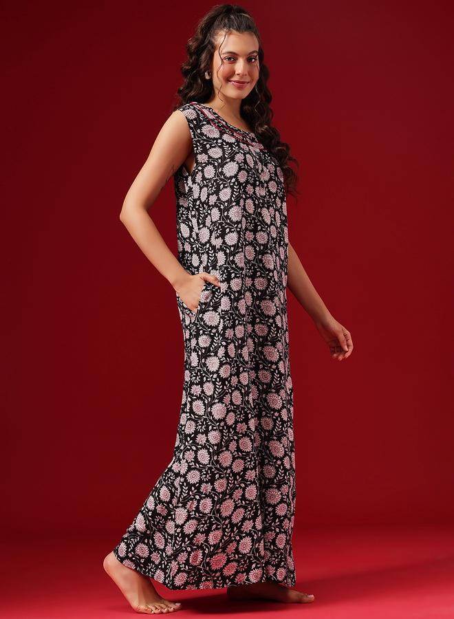 كلوفيا قميص نوم رايون بلا أكمام وطبعة زهور - Image 3